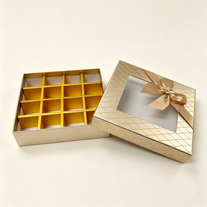 Boîte d'emballage personnalisée avec revêtement aqueux, recyclable, pour bonbons, avec nœud noué à la main, pour le branding de chocolats biologiques - Product Image 1