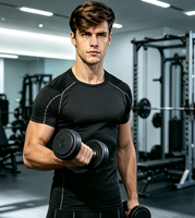 T-shirt de sport élastique pour la gym avec impression de logo graphique personnalisé, t-shirt de compression pour hommes pour le sport et la remise en forme