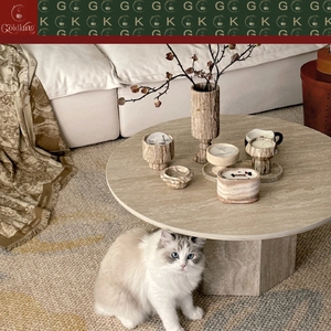 Table basse GOLDKING pour salon en travertin beige veiné naturel, bord lisse, base octogonale, OEM ODM personnalisé direct - Product Image 2