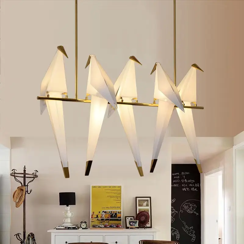 Iralan — lustre led suspendu en forme d'oiseau origami, design moderne, éclairage d'intérieur, luminaire décoratif de plafond, couleur jaune or