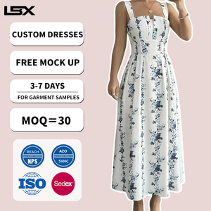 Vestido Midi Floral Personalizado de Alta Calidad, Estilo Y2K, Sexy, Veraniego, para <span class=keywords><strong>Mujer</strong></span>, con Encaje, Estampado Azul, Largo, para Vacaciones - Product Image 1