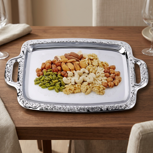 Silver Plated <b>Serving</b> <b>Tray</b> With Handles Polished Metal Finish For Food Contact Residential Use Solid Pattern - Product Image 2