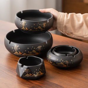 Ceramic Ashtray Round Sealed With Lid New Chinese Style Office Decorative Trays - Product Image 1