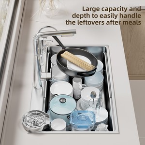 MOSHE 316L Japanse stijl nano rechthoekige keukenkraan grote enkele bak verdikte roestvrijstalen groentewasbak - Product Image 4