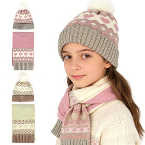 <span class=keywords><strong>Bonnet</strong></span> personnalisé pour <span class=keywords><strong>fille</strong></span>, doux, épais, chaud, tricoté pour l'hiver, avec pompon et écharpe assortie - Product Image 1