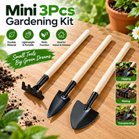 Ensemble d'outils de jardinage SUNSHINE Mini, 3 pièces, kit de jardinage avec pelles et râteau, manche en bois durable, parfait pour les plantes en pot