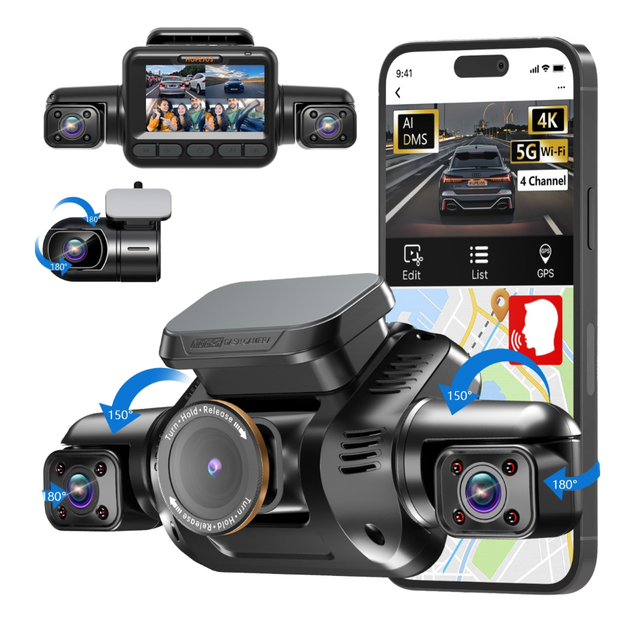 AI DMS Truck Dash Cam 4 Channel Car DVR Driving Recorder Front Rear Side Night Vision G Sensor Voice Fleet Safety