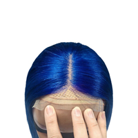 Wig Rambut Asli Manusia 4x4 Blue Bob 12 Inci, Wig Rambut Asli Lurus dengan Garis Rambut Alami untuk Wanita, Penggunaan Sehari-hari dan Pesta