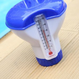 Distributeur de produits chimiques flottant bleu pour piscine avec thermomètre, flotteur pour comprimés de chlore, support ABS pour piscines, spas et bains à remous - Product Image 3