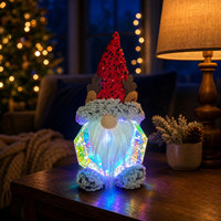 Gnomo Navideño Iluminado, Figura Decorativa Iridiscente para Mesa, Gnomo de Santa Claus con Luz LED, Alimentado por USB, con Gorro y Barba de Felpa, Decoración Navideña para el Hogar