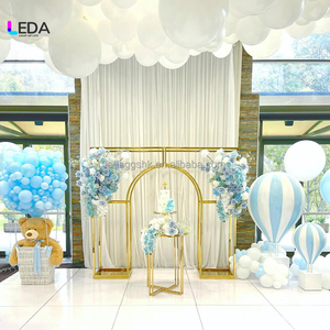 LEDA Wholesale Wedding Custom Stainless Steel Gold 3D White Arch <b>Backdrop</b> Panel with LED Light Adjustable Durable - Product Image 2