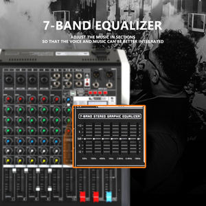 Console de mixage <span class=keywords><strong>audio</strong></span> professionnelle pour DJ à 8 canaux avec 24 DSP, 7 égaliseurs, AUX, BT, fonction carte son MP3 pour <span class=keywords><strong>PC</strong></span> ou téléphone en direct - Product Image 4