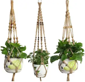 Set of 3 Macrame Plant Hanger Jute Rope Beads Wall Hanging Planter Basket for Indoor Outdoor Flower Pot Plant Holder