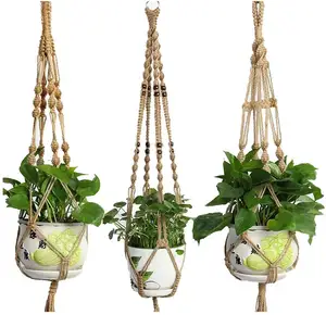 Bộ 3 Móc Treo Cây Macrame Dây Đay Chuỗi Hạt Treo Tường Giỏ Trồng Cây Trong Nhà Ngoài Trời