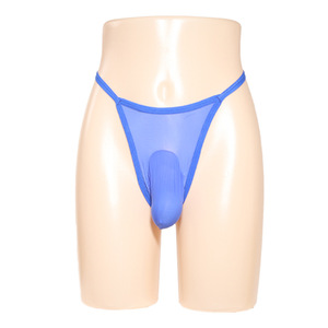 Men's Transparent Ultra Thin Low Rise Thong Underwear Blue Nylon Plus Size Sexy Underwear - Product Image 1