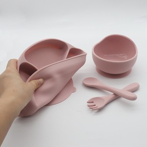 Juego de vajilla de silicona sin BPA con plato dividido y ventosa, set de destete <span class=keywords><strong>BLW</strong></span> para bebés con vaso antiderrame - Product Image 5