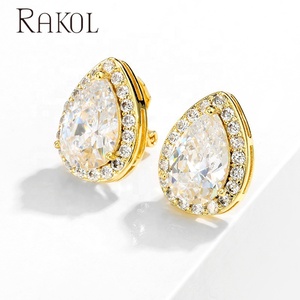 RAKOL EP001Z 2022 Water Drop Crystal <strong>earrings</strong> 925 sliver plated <strong>earring</strong> <strong>cuff</strong> big diamond crystal stone clip-on <strong>earring</strong> - Product Image 6