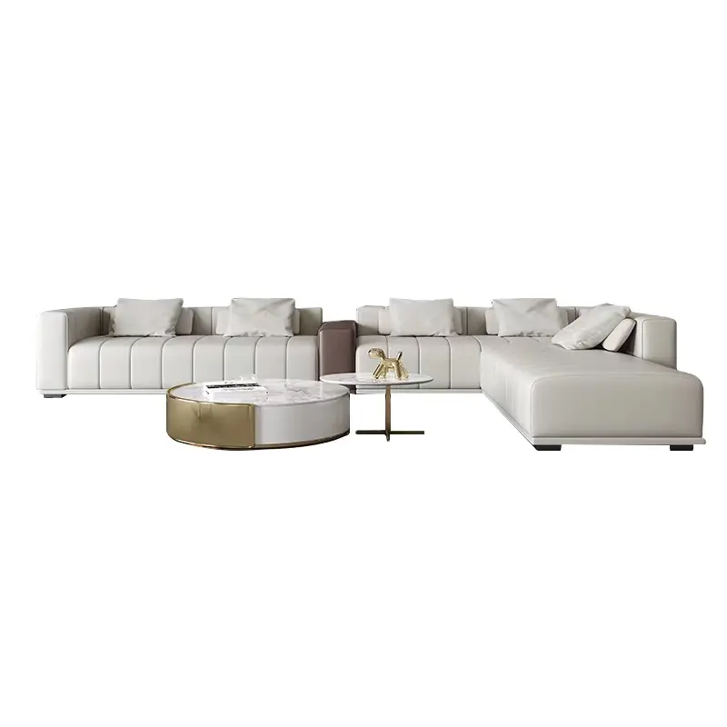 Combinación de esquina de lujo de estilo italiano minimalista, piano de tela simple y moderna, llave, modelo villa, habitación, sofá