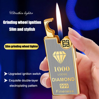 DEBANG Briquet à flamme nue à silex, corps métallique, haute qualité, fin et mince, facile à transporter, rechargeable