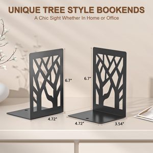 Set di Fermalibri in Metallo Moderno, Porta Libri da Scrivania a Forma di Albero Nero, Supporto Antiscivolo per Libri per <span class=keywords><strong>Casa</strong></span> <span class=keywords><strong>e</strong></span> Ufficio - Product Image 2