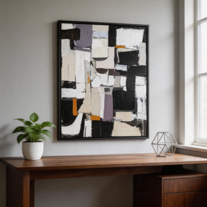 Dipinto Astratto Minimalista Wabi Sabi, <span class=keywords><strong>Collage</strong></span> Geometrico, Arte su Tela Senza Cornice, Toni Terrosi con Evidenze Arancioni, <span class=keywords><strong>Poster</strong></span> Decorativo - Product Image 2
