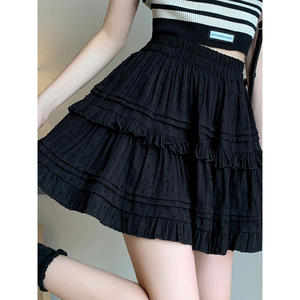 Falda de encaje estilo colegial para mujer, primavera y verano, de cintura alta, con vendaje, de satén y cuero genuino, dulce, corta, blanca, que rejuvenece. - Product Image 5