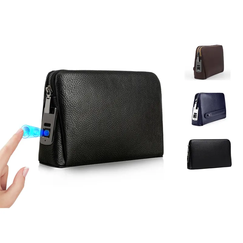 2023 wholesale real leather handbag purses and handbags fashion fingerprint lock anti-theft clutch bag for men