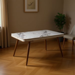 Tavolo da Pranzo Homeera Rettangolare con Piano in Pietra Microcristallina e Gambe in Legno, Design Moderno Mid-Century, 4 Posti, Arredamento per la Casa - Product Image 2