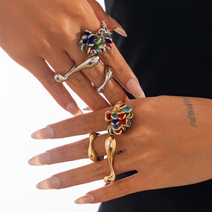 Wholesale Irregular Geometric Ring Set Retro Gold Plated Metal Tassel Fashion Jewelry <b>Accessories</b> - Product Image 2
