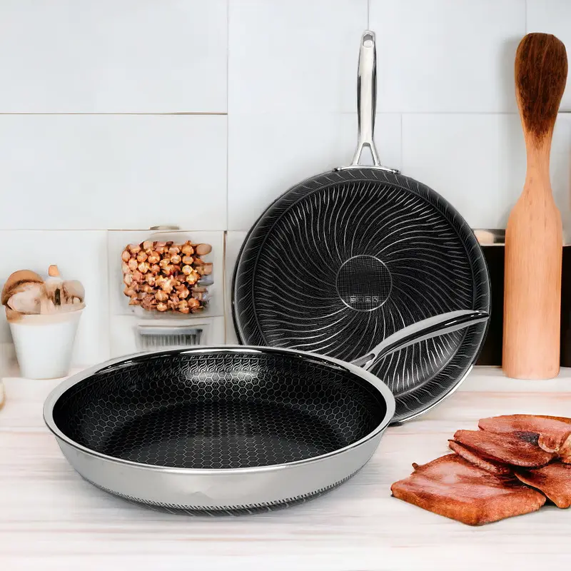 Pfas Miễn Phí Gốm Tráng Ấn Độ Fry Pan 304 Thép Không Gỉ Đồ Nấu Nướng Nấu Ăn Tái Sử Dụng Chảo 28Cm Không Dính Tổ Ong Chảo