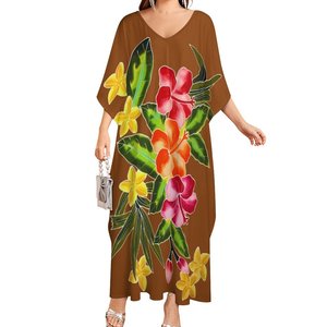 Vestido de Fiesta Largo para Mujer, Cuello Redondo, Estampado Tropical Hawaiano, Corte Holgado, Cintura Natural, Ecológico y Transpirable - Product Image 4