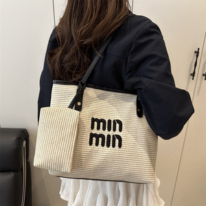 2026 New Style High Quality Single Handle Bucket <b>Bag</b> Trendy Straw Tote Handbag <b>Zip</b> Wholesale High-Value Fashion Shoulder <b>Bag</b> - Product Image 3