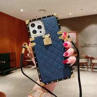 Étui de téléphone en cuir de luxe Weview pour iPhone 14 13 Pro Max, étui de téléphone vintage à motif carré tendance