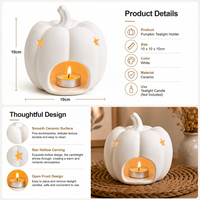 Porte-bougie en céramique blanche en forme de citrouille avec découpe étoile, décoration de table d'Halloween et d'automne, lanterne à bougie pour la maison