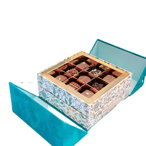 ที่กำหนดเอง Bonbon ถาดตุ่ม Bonbon ช็อคโกแลตหวานวันที่บรรจุภัณฑ์กล่องของขวัญกระดาษที่มีประตูคู่