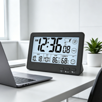AIKS Atomic LCD Digitale Wanduhr Kalender Temperatur Luftfeuchtigkeit Automatische Zeitsynchronisation Modernes Design Zuhause Schlafzimmer Schreibtisch Wandmontage US