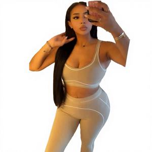 Vêtements de yoga de marque en gros, logo A**o, tenue de fitness deux pièces, séchage rapide, rayée, grande taille, vêtements de yoga et de pilates sans couture - Product Image 3