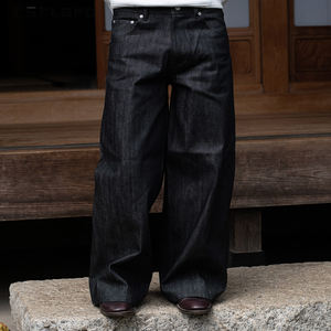 جينز دينيم ياباني مخصص بتصميم عتيق 13 14 15 أونصة، جينز خام بحواف غير مزروعة، ملابس الشارع، جينز دينيم ثقيل الوزن للرجال بقصة فضفاضة - Product Image 2