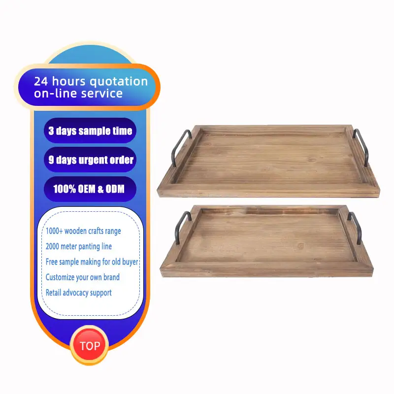 2021 rustique Vintage Plateaux De Service Alimentaire Lot de 2 Nidification Planche En Bois avec Poignées En Métal Élégant Décor de Ferme en bois plateau