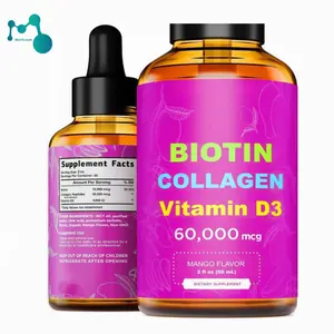 Liquid Biotin Collagen Peptides & Vitamin D3 for Hair Growth MCT Oil Drops 60,000mcg Powerful Formula for Hair Skin and Nails