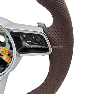 Volante Deportivo de Cuero Marrón con Fibra de Carbono y Múltiples Botones Compatible con <span class=keywords><strong>Porsche</strong></span> Panamera Cayenne <span class=keywords><strong>Macan</strong></span> 911 718 - Product Image 6