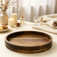 Plateau de service rond en bois d'acacia 13,8 pouces, planche à charcuterie avec rebord, centre de table décoratif pour ottoman
