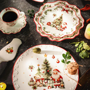 LovingHome Diseño Navideño Lujosa <span class=keywords><strong>Vajilla</strong></span> Decorativa Platos Cuencos <span class=keywords><strong>Cerámica</strong></span> Set de Cena 6 Piezas - Product Image 1