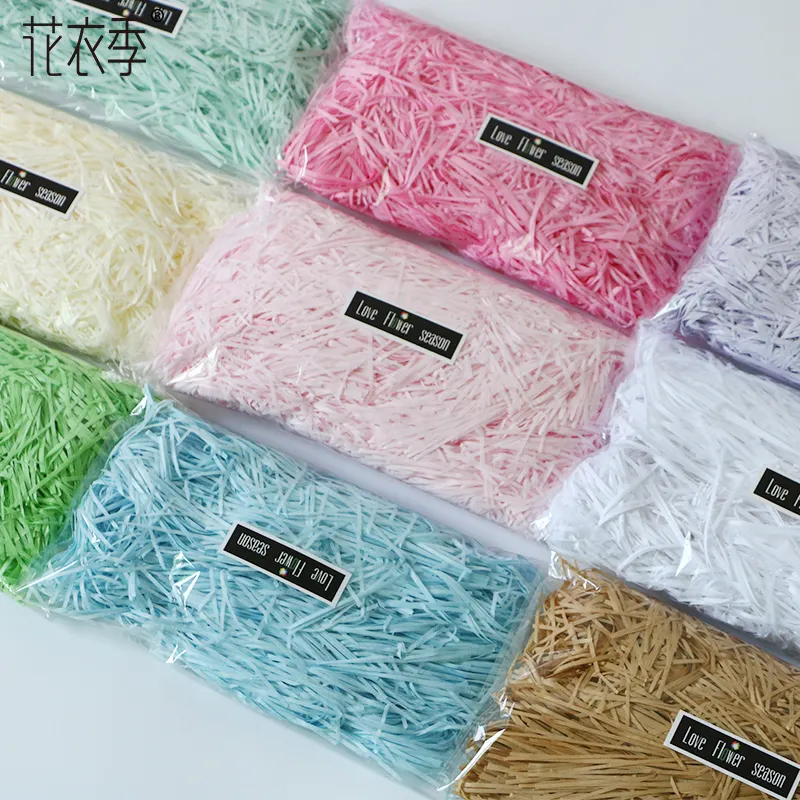 ขายส่ง100กรัม/ถุงกระดาษตกแต่ง Colorfast ตัด Raffia ฟิลเลอร์หั่นกระดาษสำหรับกล่องของขวัญ