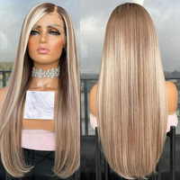 Perruques lisses blond platine avec mèches foncées, perruques brésiliennes en cheveux humains vierges avec fermeture frontale en dentelle 13x4, sans colle