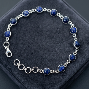 Pulsera y Brazalete Unisex Elegante de Plata de Ley 925 con Piedra Solar Azul en Forma de Bola y Engaste de Bisel para Uso Diario - Product Image 1