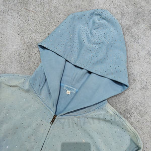 Custom 2025 Streetwear Heavyweight Rhinestone Hoodie Unisex Blanco Vintage Sun Faded Acid Wash Zip Up Sudaderas con capucha de gran tamaño - Product Image 2