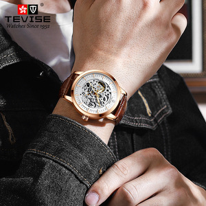 874A Ingenious Hollow Design Men Leather <b>Watch</b> Water Resistant Automatic Mechanical Stainless Back <b>Case</b> <b>Watches</b> - Product Image 5