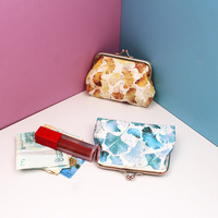 Dompet Koin Anti Air Motif Daun PU Grosir Pabrik, Dompet Mini 4 Inch, Dompet Gesper Vintage untuk Wanita, Tempat Kartu, Tempat Lipstik, Tempat Uang