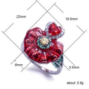 Anello con Fiore di Rosa in Stile Smaltato, Anello Vintage Floreale da Donna, Gioiello di Moda - Product Image 3